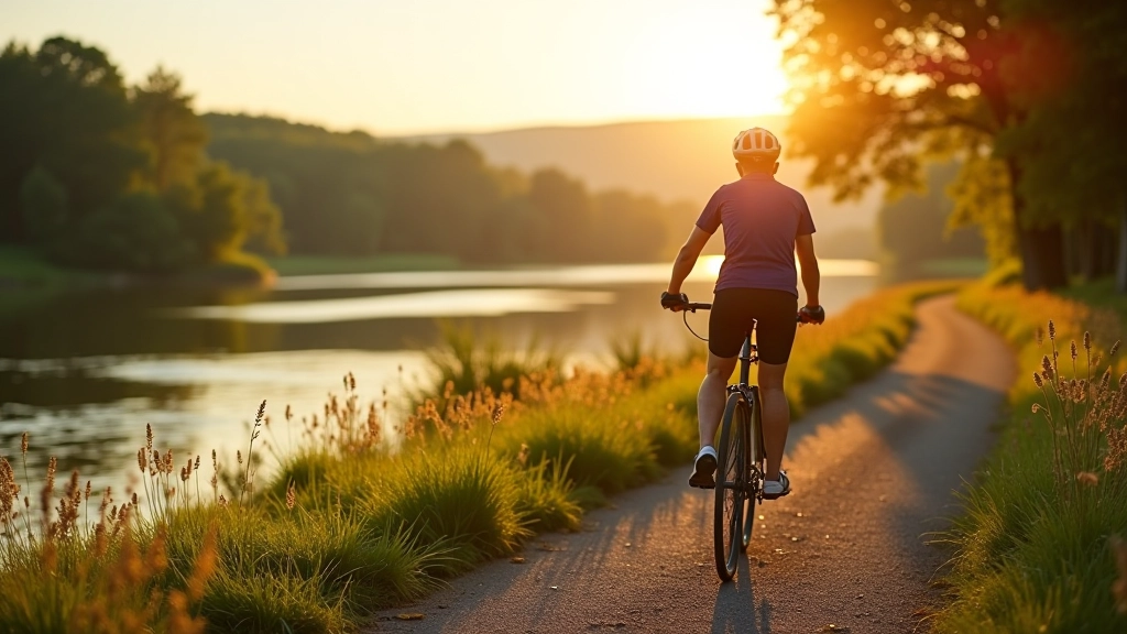 Cyclist enjoying river trail through Czech landscape with water views and natural scenery