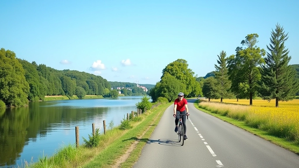 Morava river landscape with cycling path running alongside water, trees and rural scenery